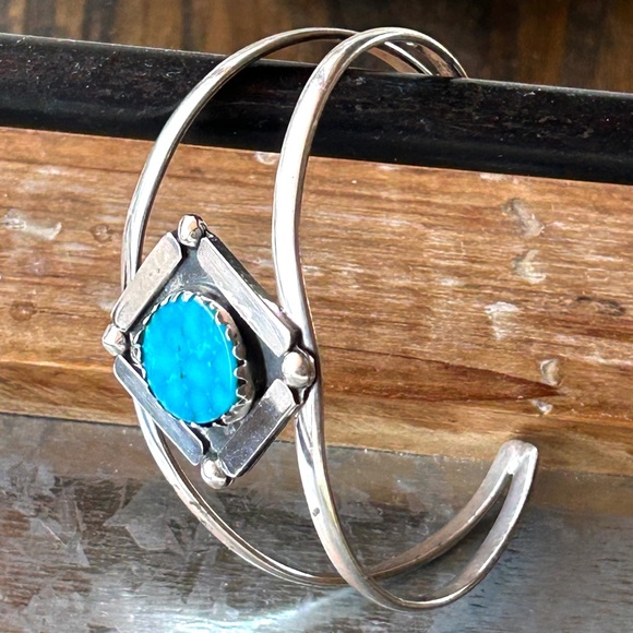 Vintage Sterling Silver Mexico Turquoise Cuff Bracelet 7" - Picture 11 of 11